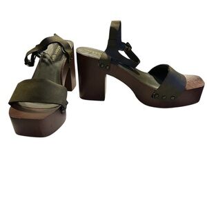 Madden Girl Dani Platform Sandals Olive Green Faux Wood Block Heel Size 8.5 via